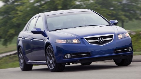 Acura, tl, 2007, синий, вид спереди, стиль, автомобили, скорость, деревья, трава, асфальт