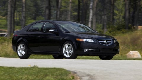 Acura, tl, 2007, черный, вид сбоку, стиль, автомобили, природа, лес, трава, асфальт