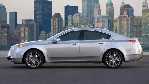 Acura, tl, 2008, серебристый металлик, вид сбоку, стиль, автомобили, город, огни