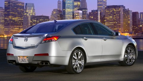 Acura, tl, 2008, металлическое серебро, вид сзади, стиль, автомобили, город, асфальт, огни