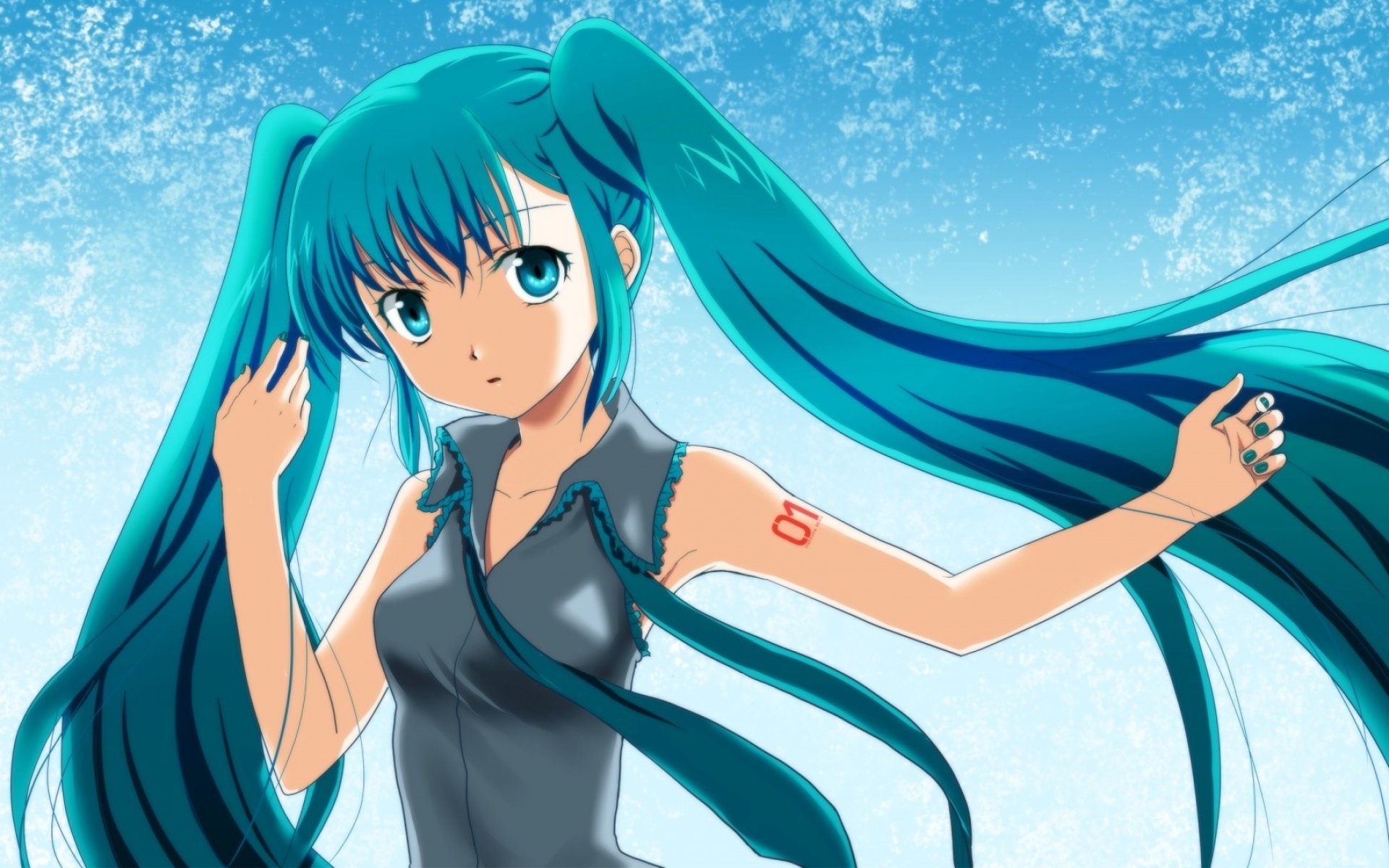 Картинки Девушка, hatsune miku, волосы, ветер, тату, номер три, космос фото и обои на рабочий стол