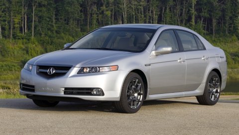 Acura, tl, 2007, серебристый металлик, вид спереди, стиль, автомобили, древесина, кустарники, трава