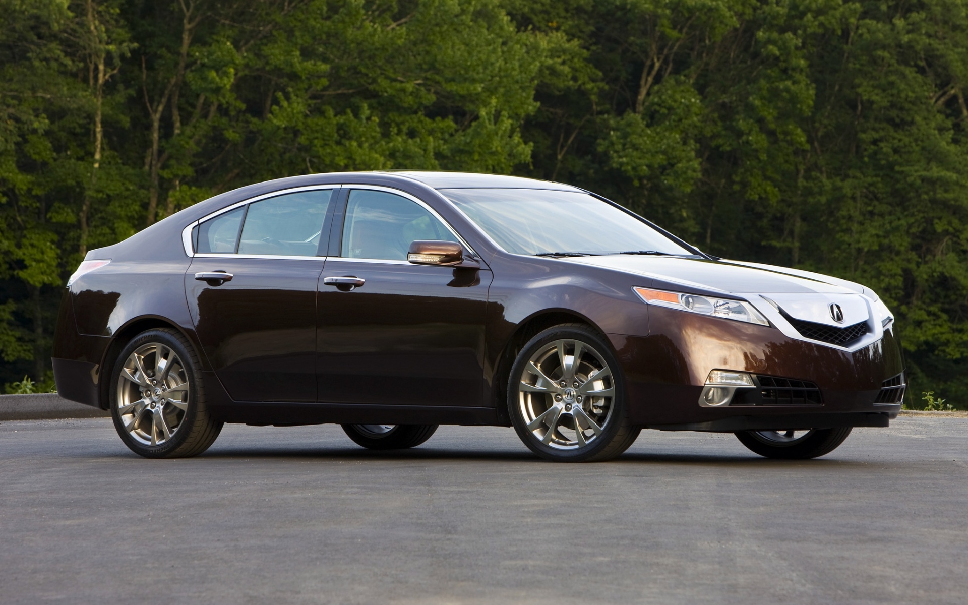 Картинки Acura, tl, 2008, бордовый, вид сбоку, стиль, автомобили, деревья, асфальт фото и обои на рабочий стол