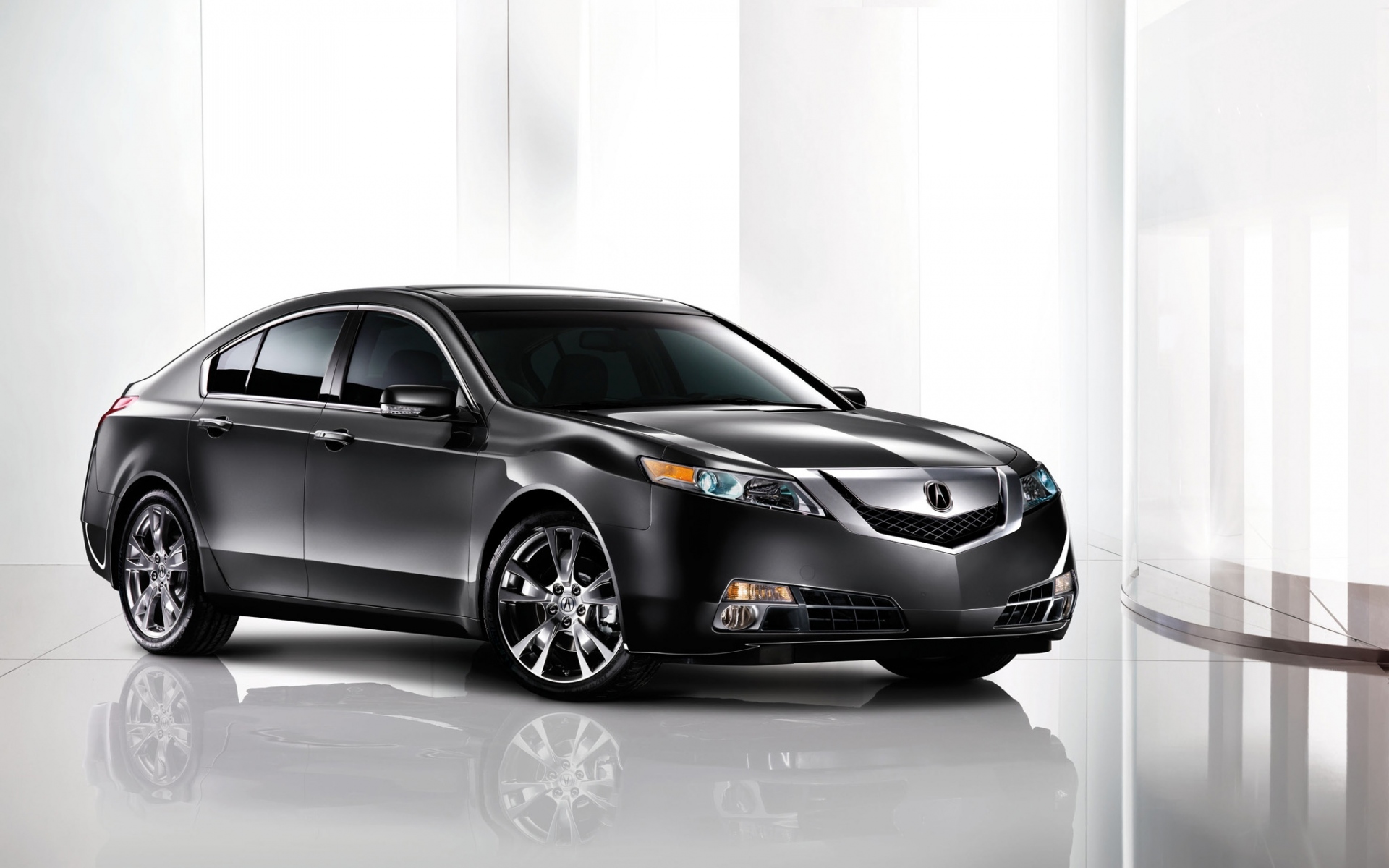 Картинки Acura, tl, 2008, черный, вид сбоку, стиль, автомобили, отражение фото и обои на рабочий стол