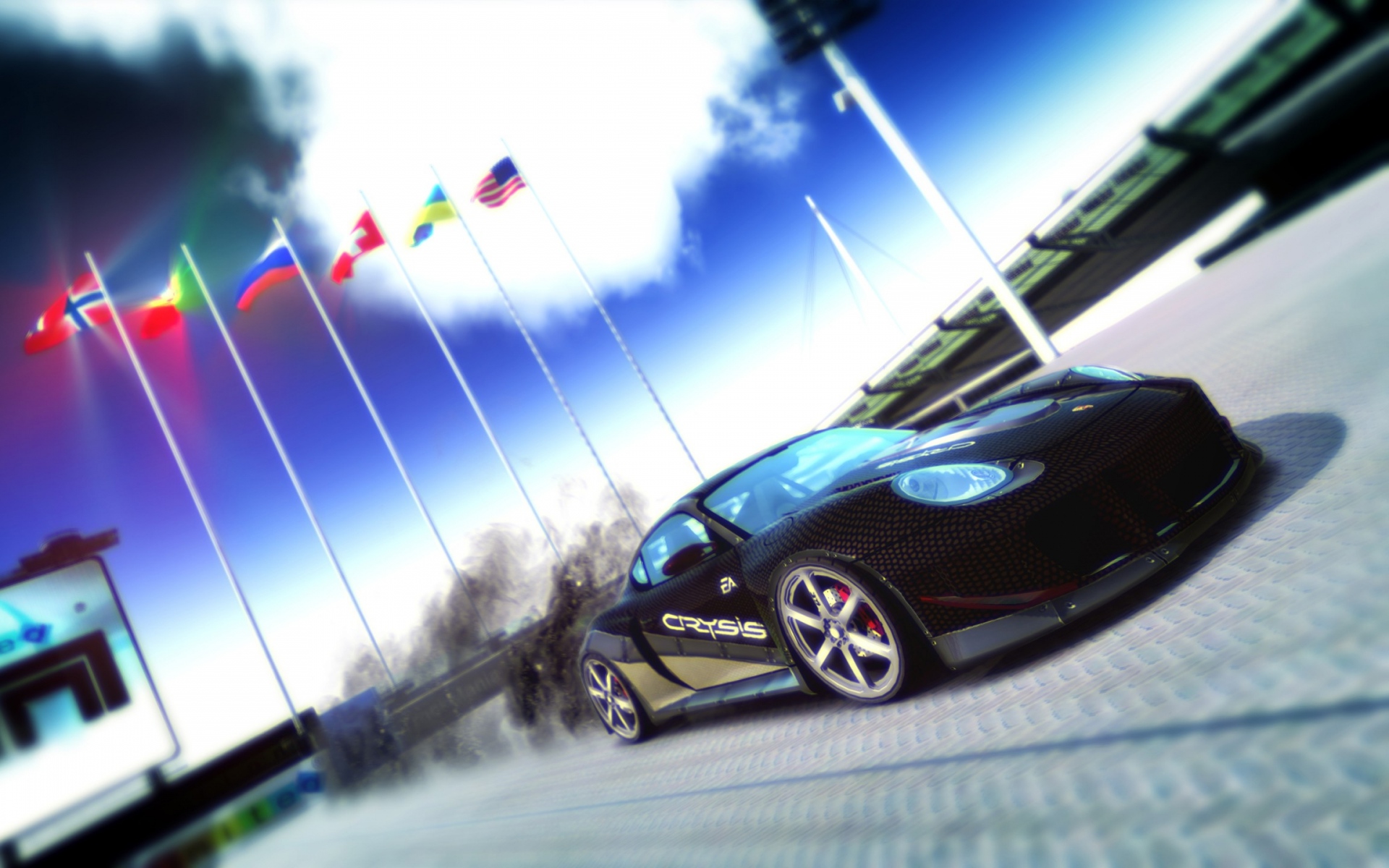 Картинки Trackmania, автомобиль, флаги, трек, porsche фото и обои на рабочий стол