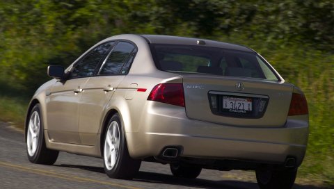 Acura, tl, 2004, бежевый металлик, вид сзади, стиль, автомобили, скорость, деревья, асфальт