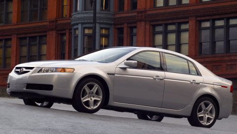 Acura, tl, 2004, белый металлик, вид сбоку, стиль, автомобили, здания, асфальт