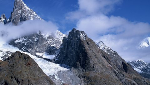 Горы, камни, острый, серый, белый, синий