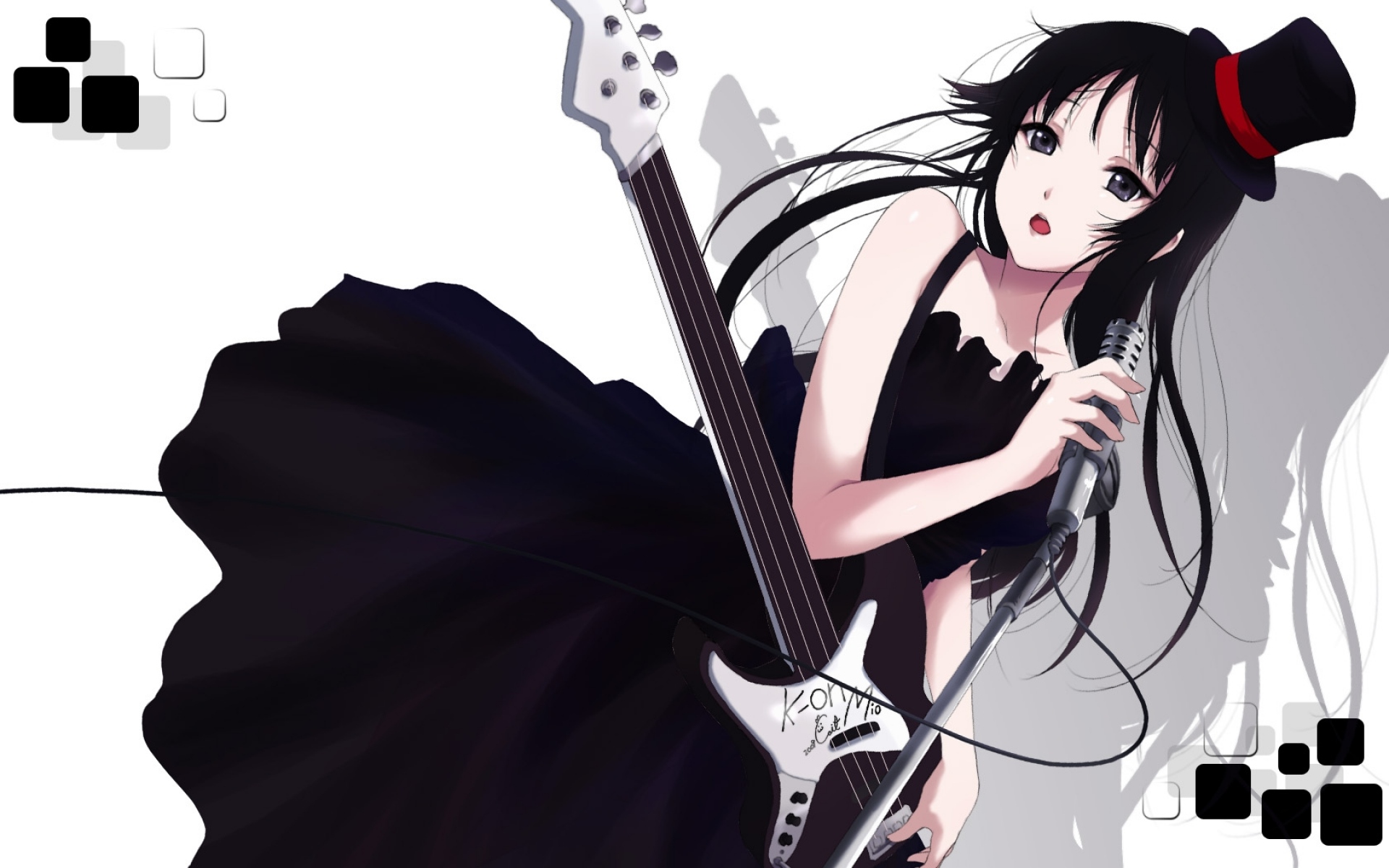Картинки Девушка, k-on, брюнетка, микрофон, гитара, песня фото и обои на рабочий стол