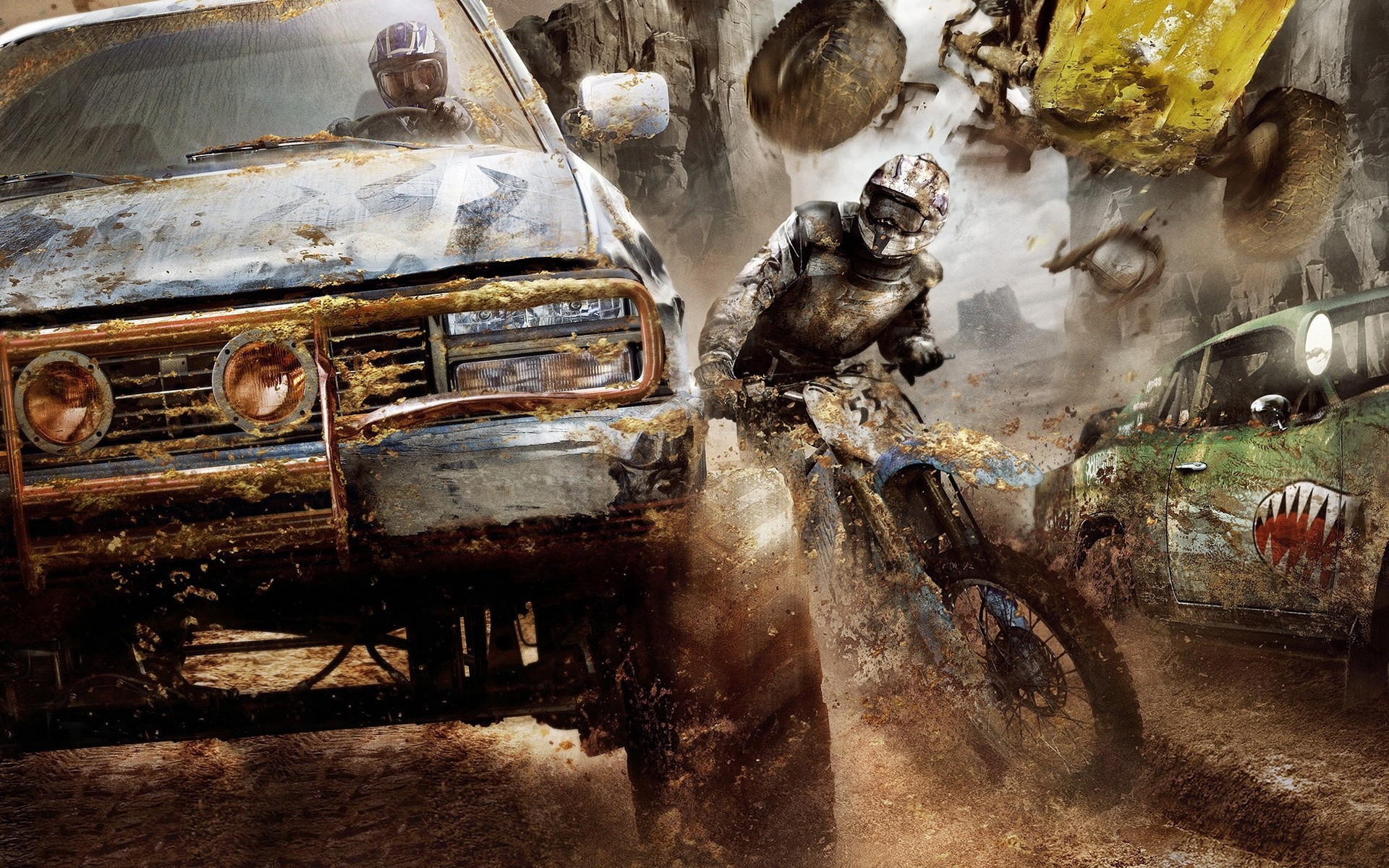 Картинки Моторный штурм апокалипсис, мотоцикл, автомобиль, авария, песок фото и обои на рабочий стол