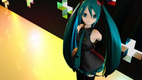 Девушка, милый, hatsune miku, поза, улыбка