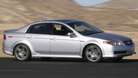 Acura, tl, 2004, серебристый металлик, вид сбоку, стиль, автомобили, скорость, горы, асфальт