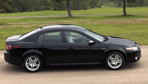 Acura, tl, 2007, черный, вид сбоку, стиль, автомобили, природа, трава, деревья, асфальт
