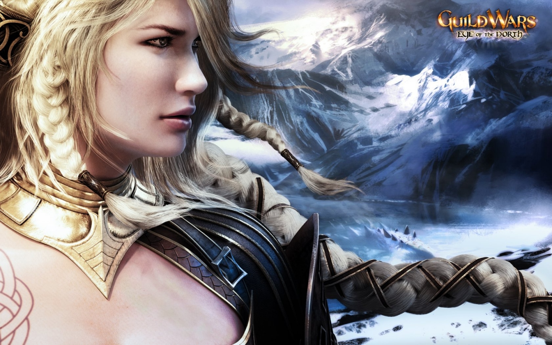 Картинки Guild wars eye of the dorth, девушка, стрижка, взгляд, горы фото и обои на рабочий стол