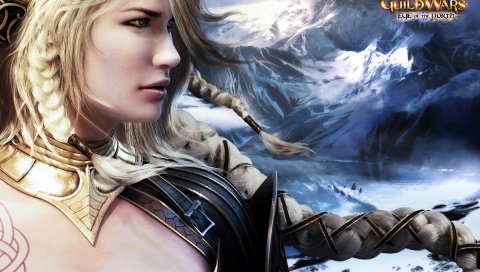 Guild wars eye of the dorth, девушка, стрижка, взгляд, горы