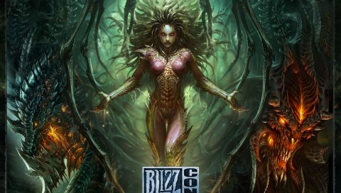 Diablo, девушка, монстры, руки, огонь