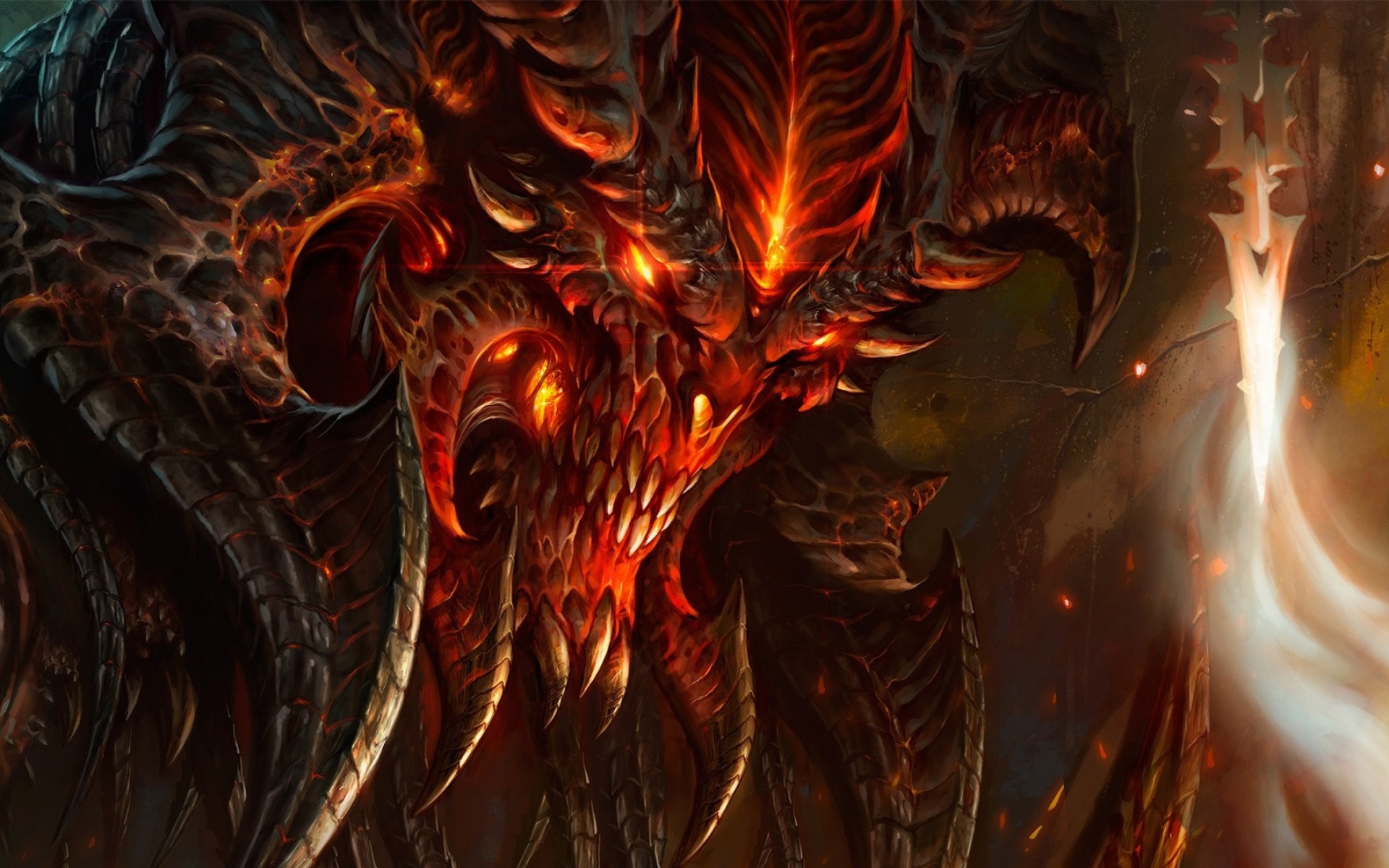 Картинки Diablo 3, diablo, персонаж, огонь, монстр, свет, лицо фото и обои на рабочий стол