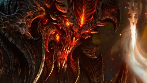 Diablo 3, diablo, персонаж, огонь, монстр, свет, лицо