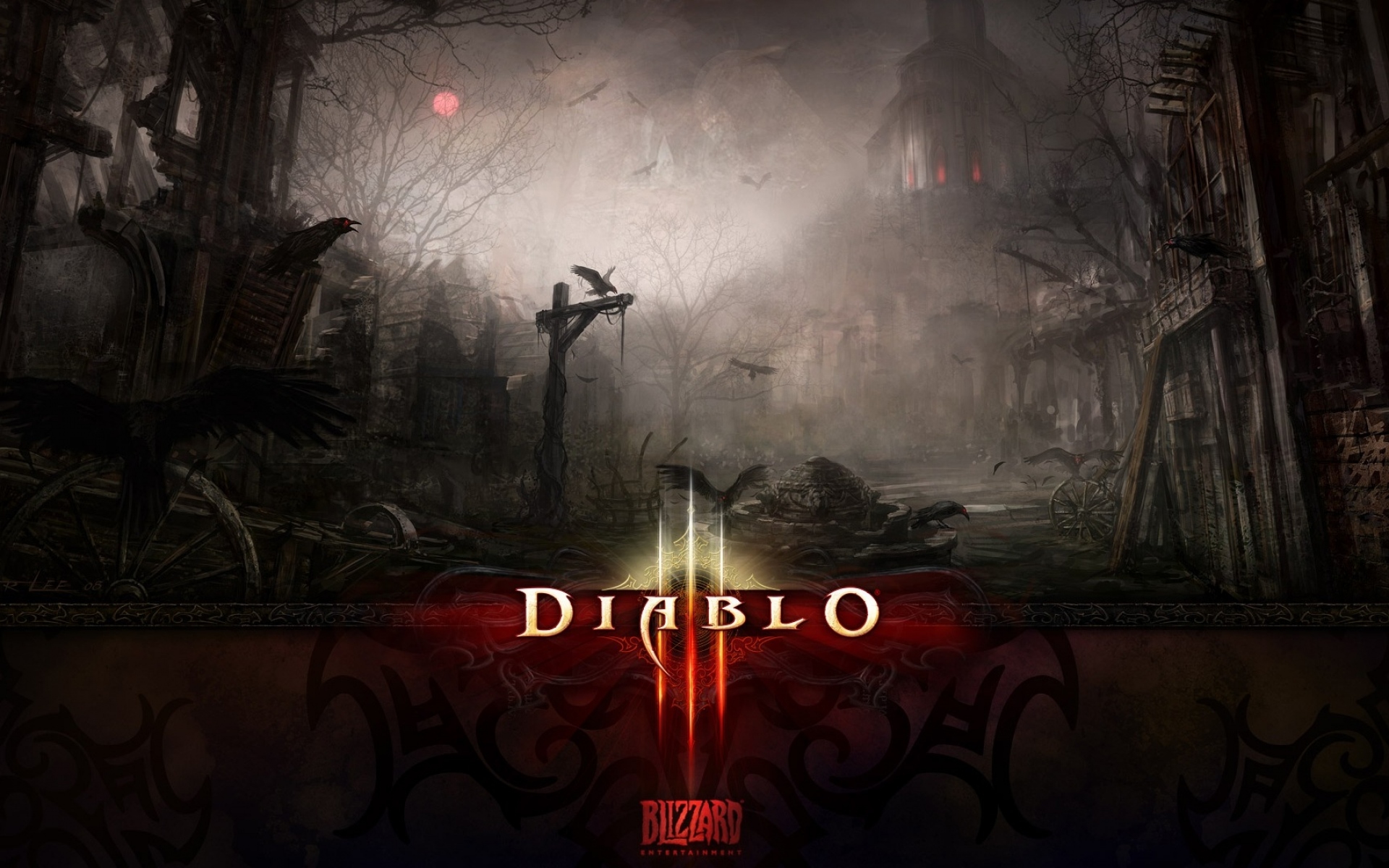Картинки Diablo 3, город, сумерки, луна, название фото и обои на рабочий стол
