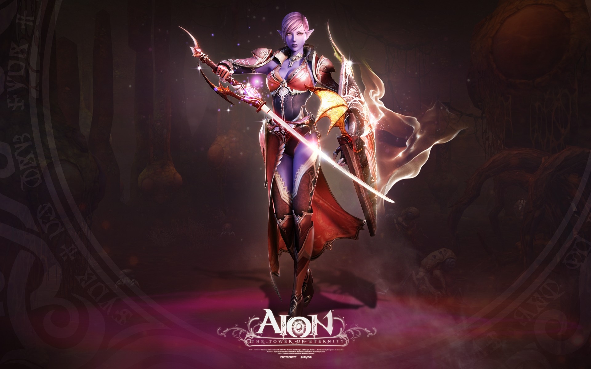 Картинки Aion башня вечности, девушка, череп, магия, огонь, монстр фото и обои на рабочий стол