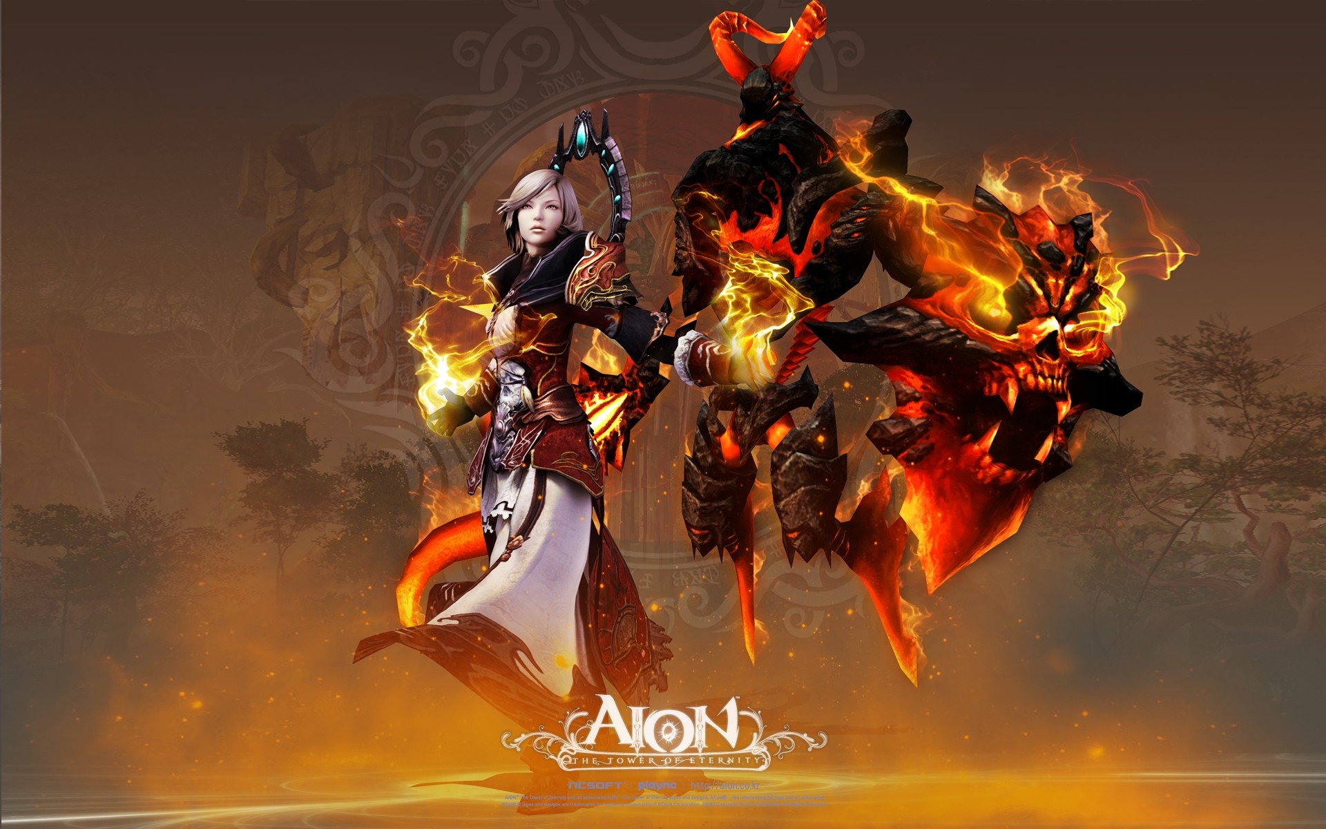 Картинки Aion башня вечности, девушка, платье, крылья, летать фото и обои на рабочий стол