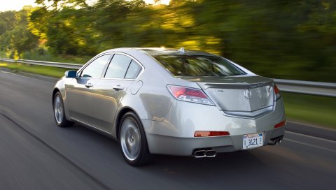 Acura, tl, 2008, металлик серый, вид сбоку, стиль, автомобили, скорость, деревья, шоссе