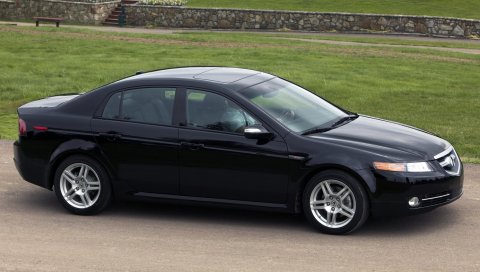 Acura, tl, 2007, черный, вид сбоку, стиль, автомобили, природа, деревья, трава, асфальт
