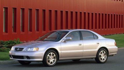 Acura, tl, 1999, серебристый металлик, вид сбоку, стиль, автомобили, здания, трава, асфальт