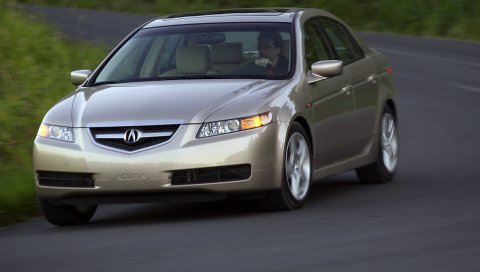 Acura, tl, 2004, бежевый металлик, вид спереди, стиль, автомобили, трава, скорость, асфальт