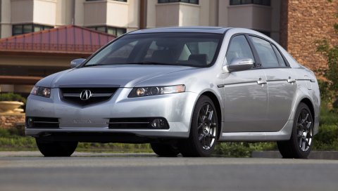Acura, tl, 2007, серебристый металлик, вид спереди, стиль, автомобили, здания, трава