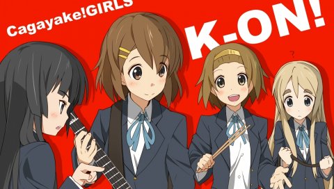 Девушки, k - on, школьницы, гитара, группа, эмоции