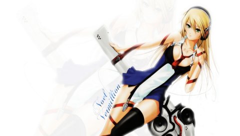 Девушка, blazblue ноэль, блондинка, наушники, молодой, платье