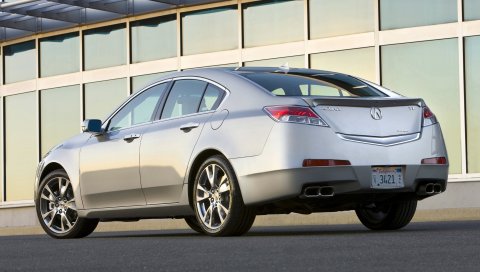 Acura, tl, 2008, серебристый металлик, вид сбоку, стиль, автомобили, здания, асфальт