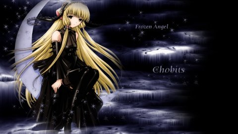 Девушка, chobits freya, блондинка, луна, звезды, фоны