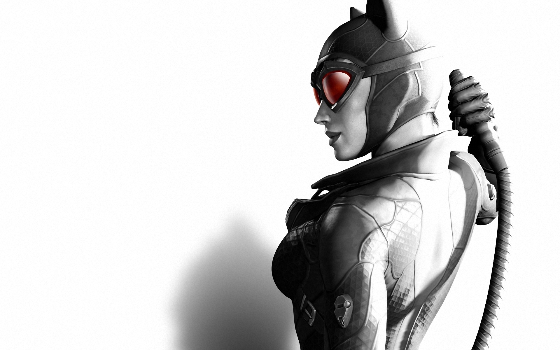 Картинки Batman arkham city, девушка, кошка, маска, спина, очки, черно-белые фото и обои на рабочий стол