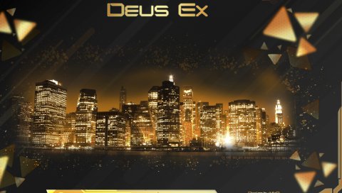 Deus ex, город, ночь, свет