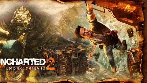 Uncharted 2 среди воров, город, графика, высота, пистолет
