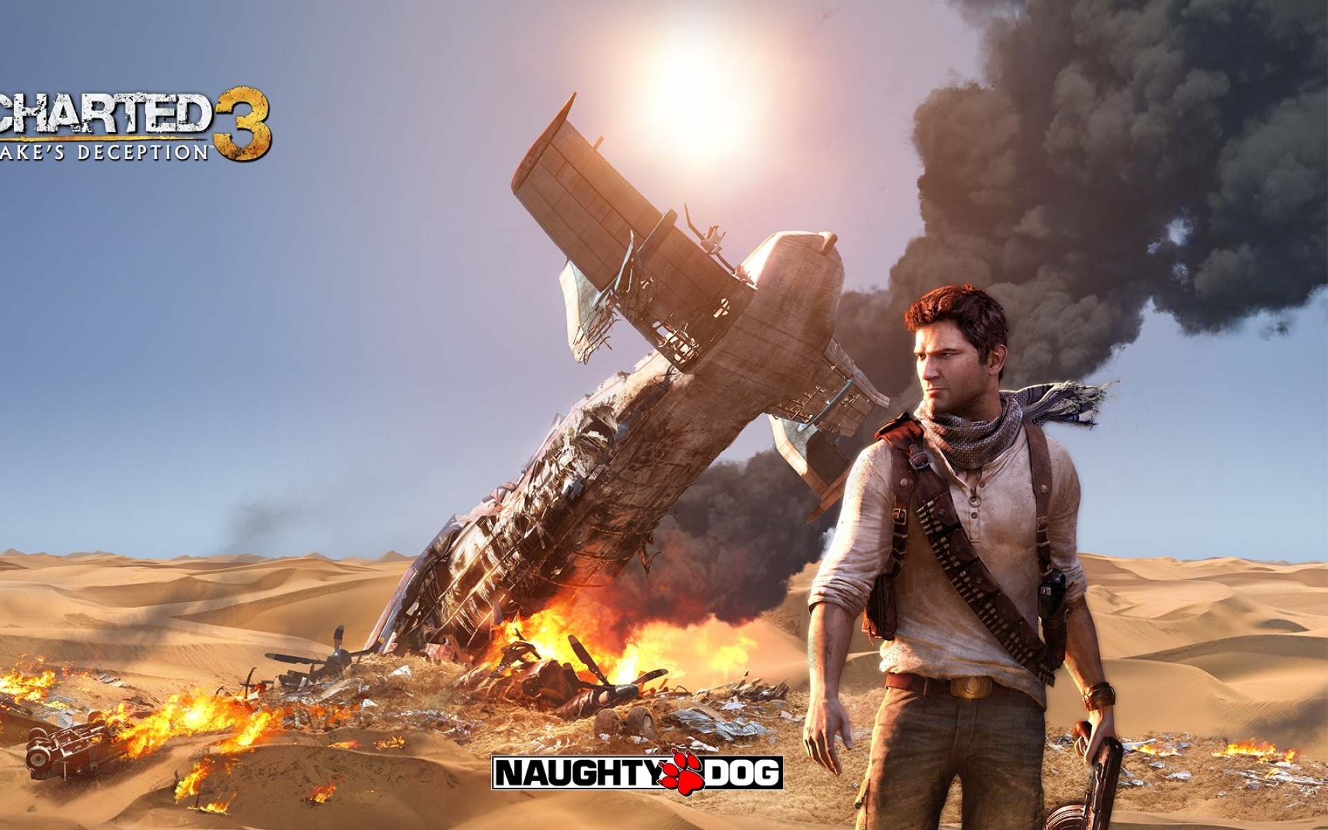Картинки Uncharted 3 drakes обман, дым, самолет, небо, пустыня фото и обои на рабочий стол