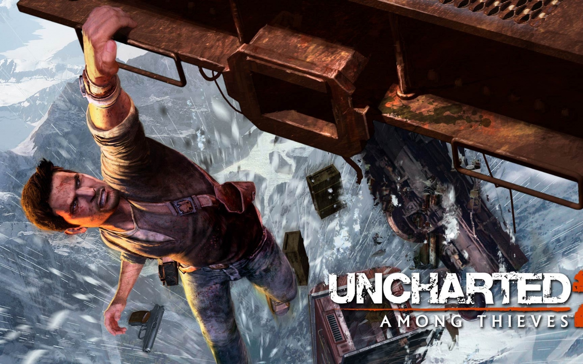 Картинки Uncharted 2 среди воров, высота, человек, пистолет, снег фото и обои на рабочий стол