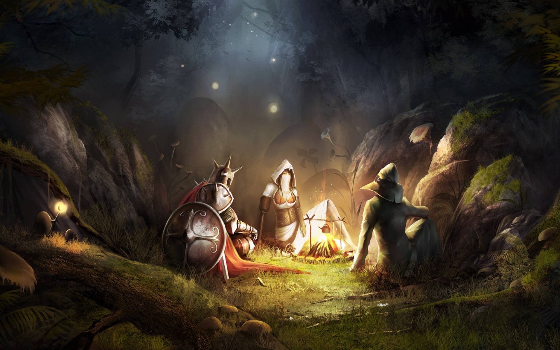 Картинки Trine 2, девушка, костер, щит, доспехи фото и обои на рабочий стол