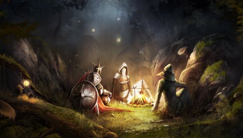 Trine 2, девушка, костер, щит, доспехи