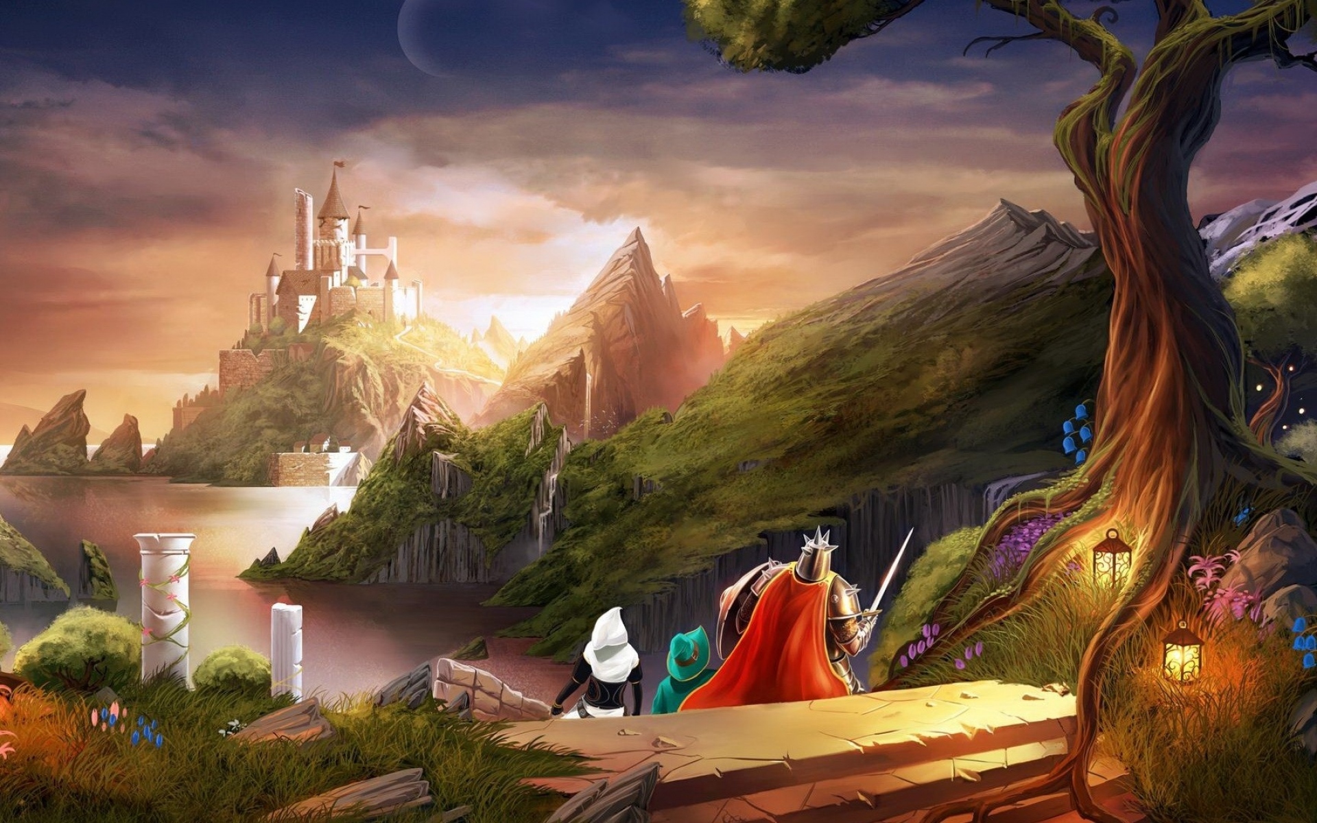 Картинки Trine 2, замок, дерево, горы, море, небо фото и обои на рабочий стол