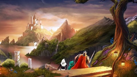 Trine 2, замок, дерево, горы, море, небо
