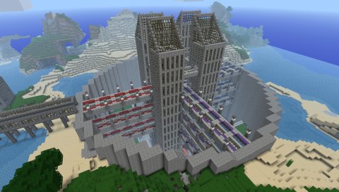 Minecraft, дом, вода, кубики