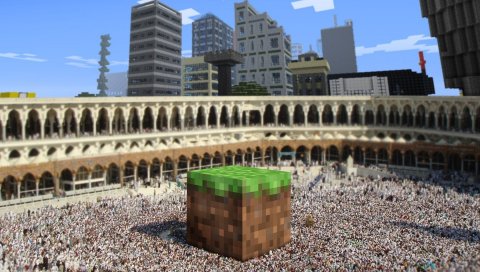 Minecraft, земля, куб, город, арена, толпа