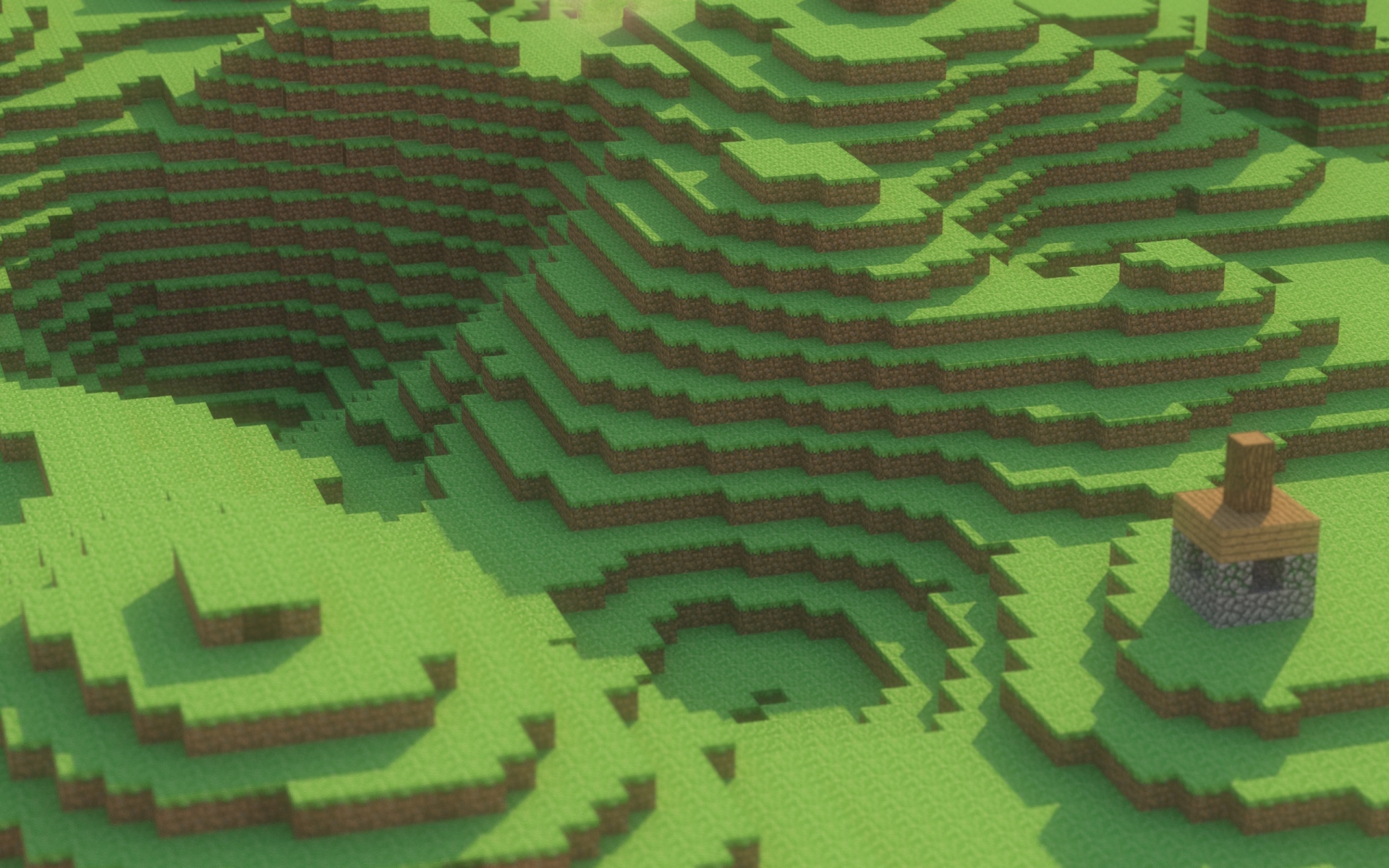 Картинки Minecraft, гора, дом, земля, свет фото и обои на рабочий стол