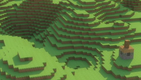 Minecraft, гора, дом, земля, свет
