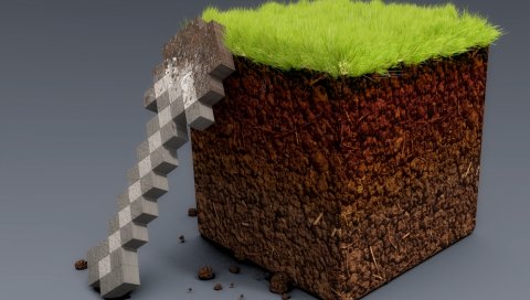 Minecraft, земля, трава, куб