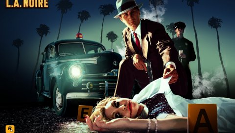 La noire, мужчина, убийство, девушка, автомобиль, пальмы, полиция
