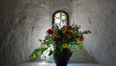 Тюльпаны, цветы, букет, ваза, окно, стена
